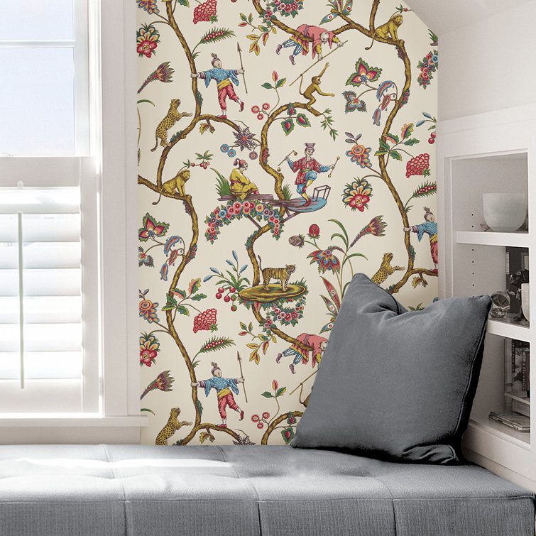 White Chinoise Exotique Multicolor Self-Adhesive Vinyl Wallpaper