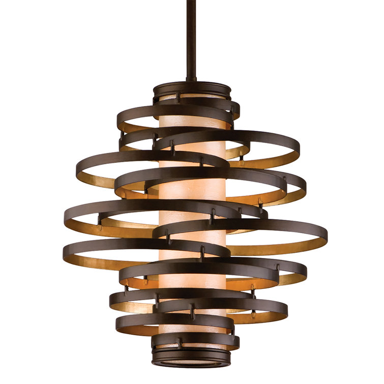 Bronze and Gold Leaf Geometric Pendant Light
