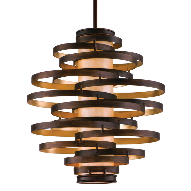Elegance Caramel Ice Glass Drum Chandelier with Bronze and Gold Leaf Finish