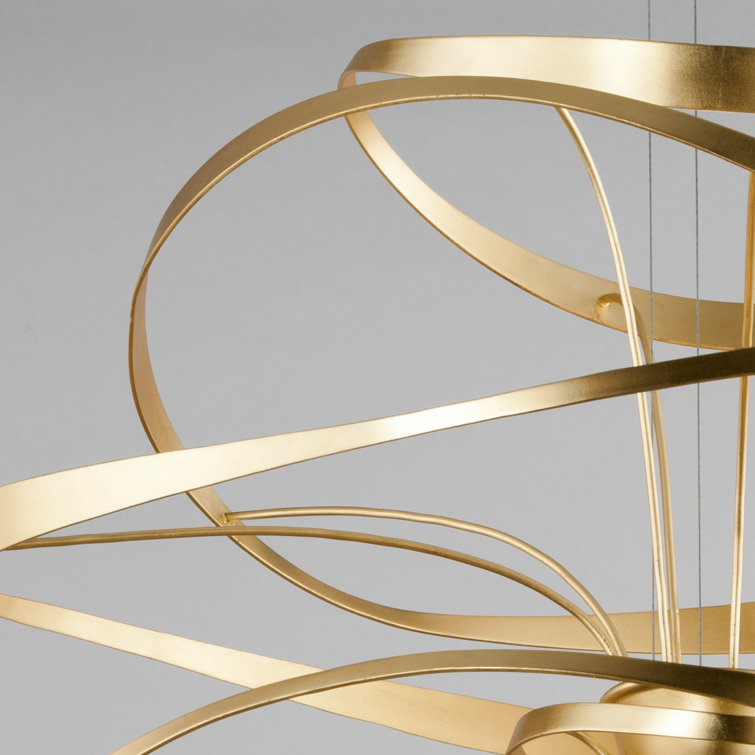 Gold Leaf and Polished Stainless Steel 26" Sculptural LED Chandelier