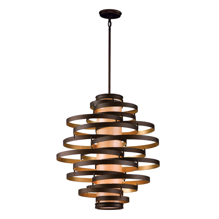 Vertigo 30" Bronze and Gold Leaf Crystal Pendant Light