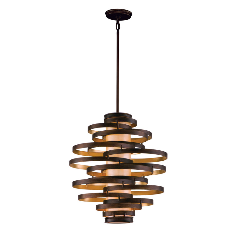 Elegance Caramel Ice Glass Drum Chandelier with Bronze and Gold Leaf Finish