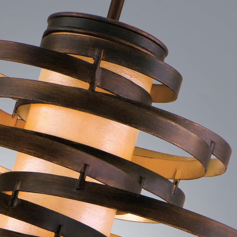 Elegance Caramel Ice Glass Drum Chandelier with Bronze and Gold Leaf Finish