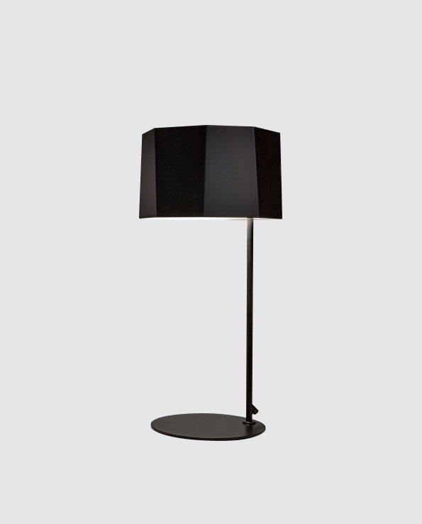 Black Metal Asymmetrical Table Lamp with Wooden Accents