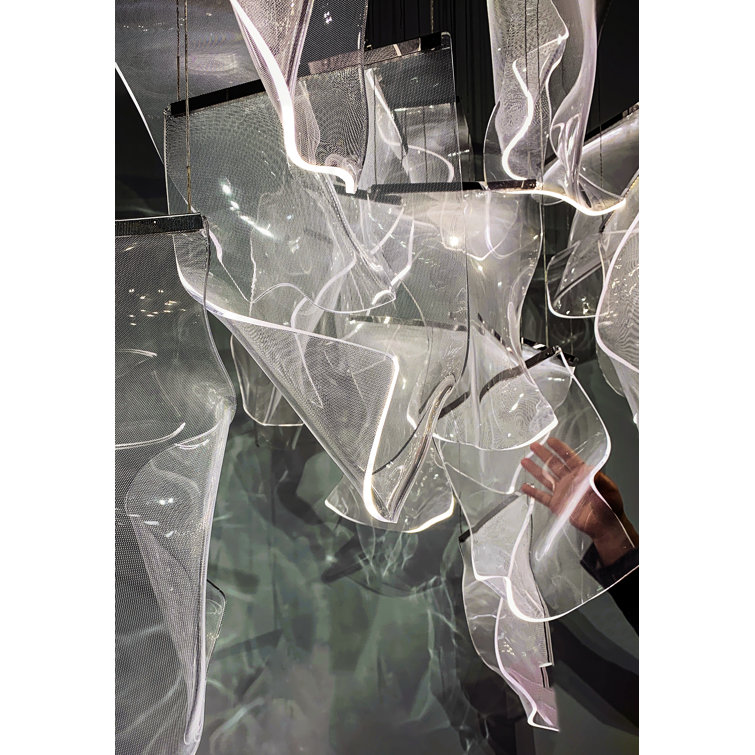 Rinkle Polished Chrome 14-Light LED Chandelier with Patterned Acrylic Glass