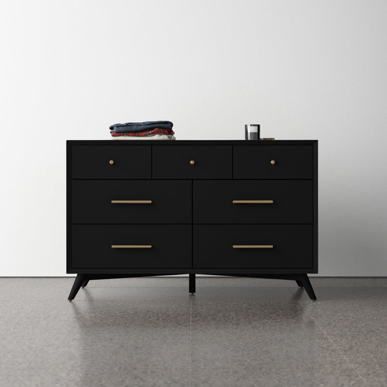 Flynn Transitional Black 7-Drawer Dresser with Felt-Lined Top Drawer