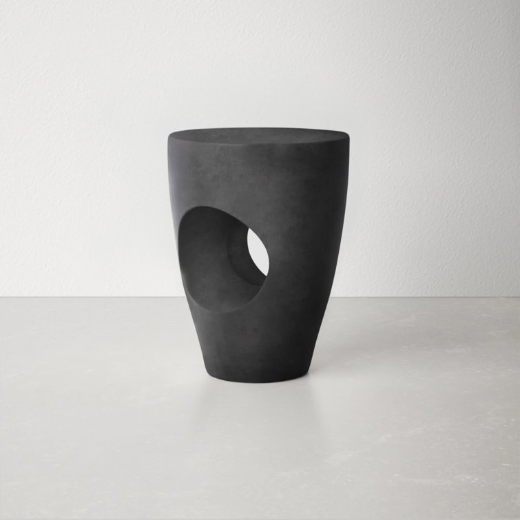 Aishi Modern Concrete Round Accent Table, Black, 21"
