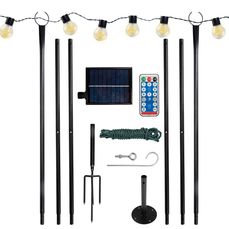 9-Foot Black Solar Powered Outdoor LED Globe String Lights