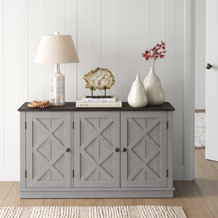 Gray Rustic Wood Finish 48" 3-Door Accent Cabinet