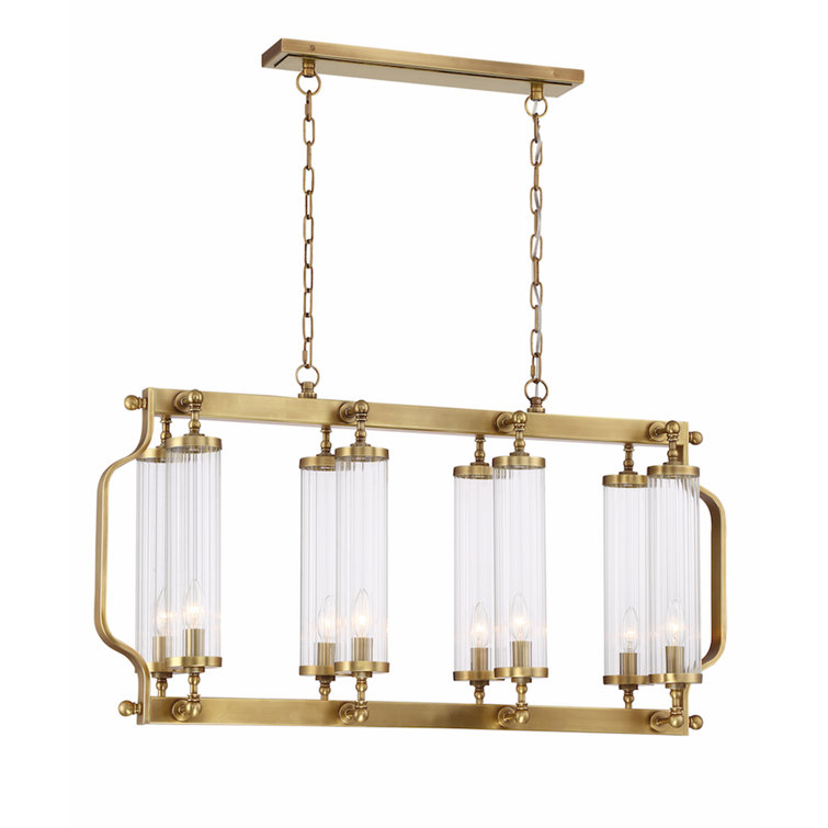 Aged Brass and Crystal 8-Light Candle Chandelier