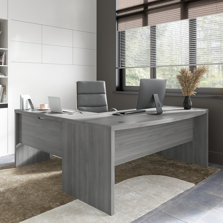 Modern Gray L-Shaped Home Office Desk with Filing Cabinet