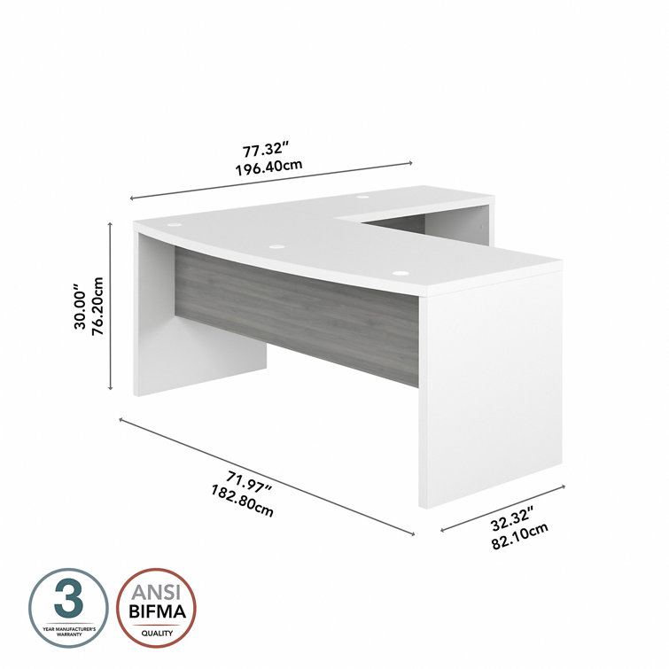 Contemporary White & Gray L-Shaped Desk with Filing Cabinet