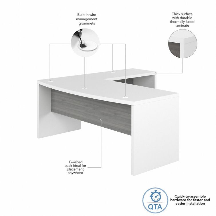 Contemporary White & Gray L-Shaped Desk with Filing Cabinet