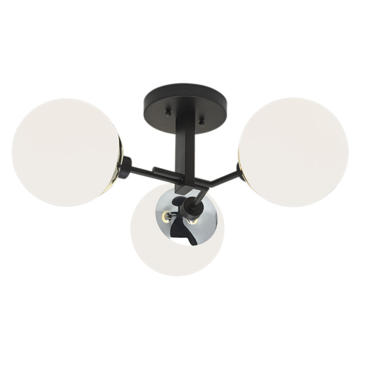 Matte Black and Polished Nickel Globe Semi-Flush Mount Light