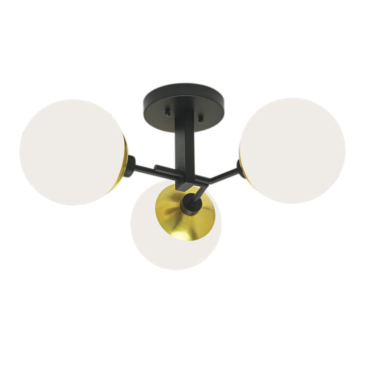 Triple Globe Matte Black & Polished Brass Semi-Flush Ceiling Light
