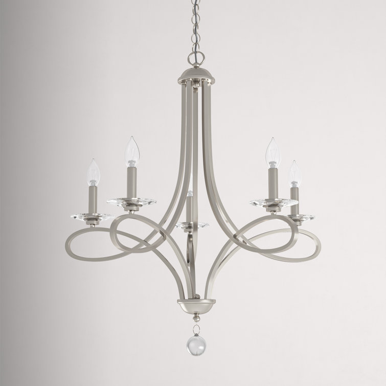 Elegant Marilyn Brushed Nickel 5-Light Chandelier with Clear Crystals