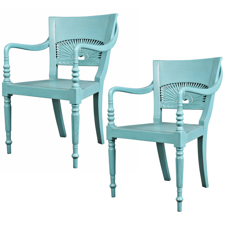Egg-Shell Blue Mahogany Colonial Accent Chair