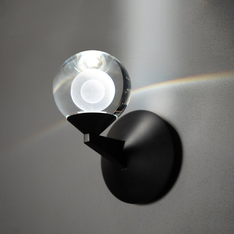 Black LED Wall Sconce with Clear Crystal Globe