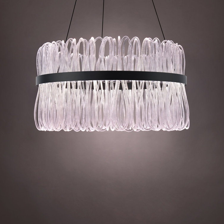 Charlize Black Crystal LED Pendant Light with Fiber Optic Diffuser