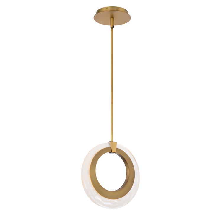 Aged Brass Mini LED Pendant with Pressed Glass Diffuser