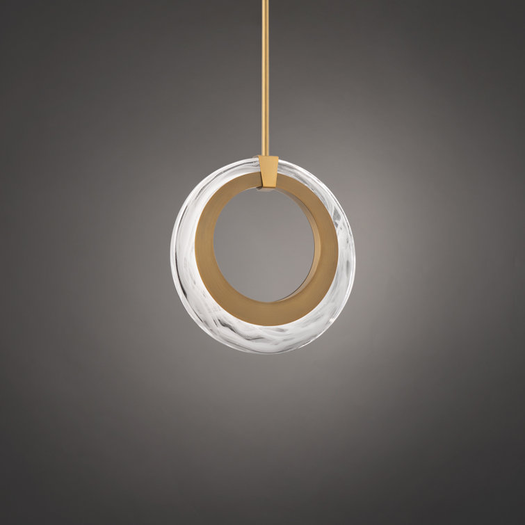 Aged Brass Mini LED Pendant with Pressed Glass Diffuser