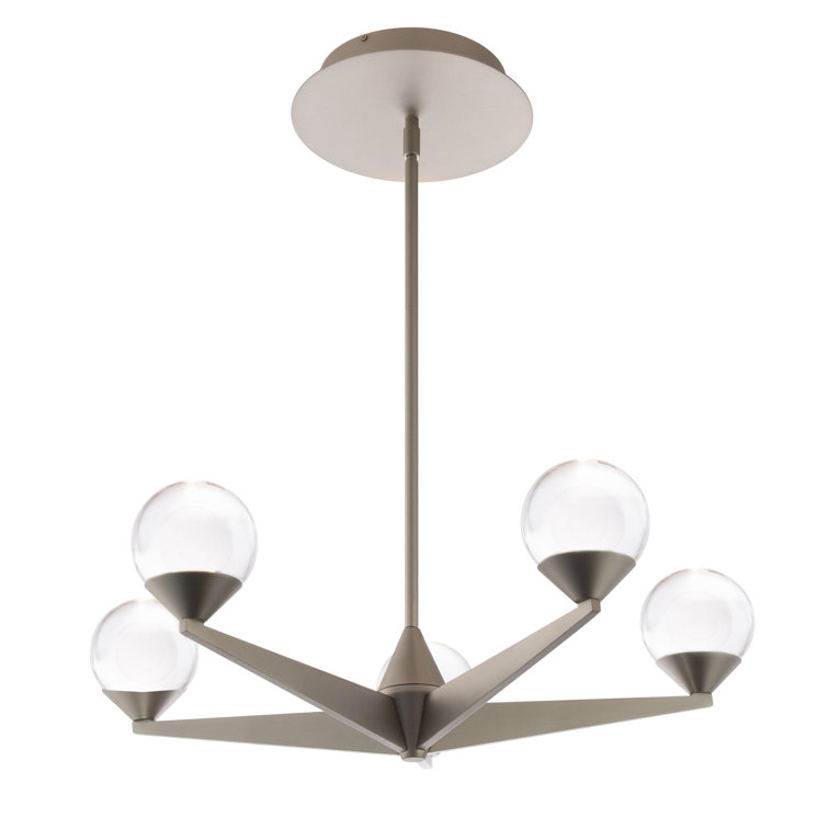 Satin Nickel Double Bubble 5-Light LED Globe Chandelier with Crystal Accents