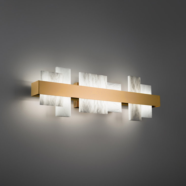 Acropolis Aged Brass Dimmable LED Vanity Light with Spanish Alabaster Shade