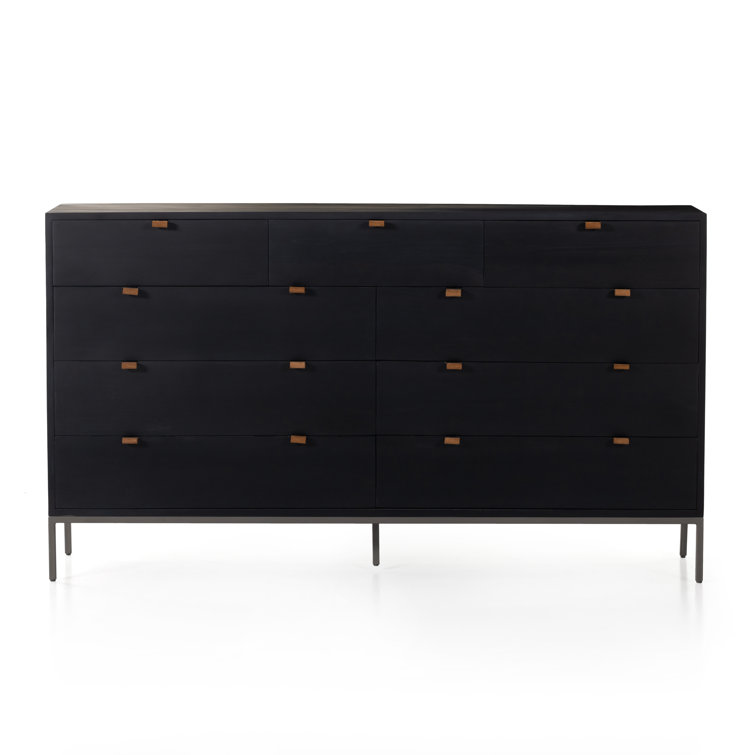 Mid-Century Modern Black Wash Poplar Double Dresser with Dovetail Drawers
