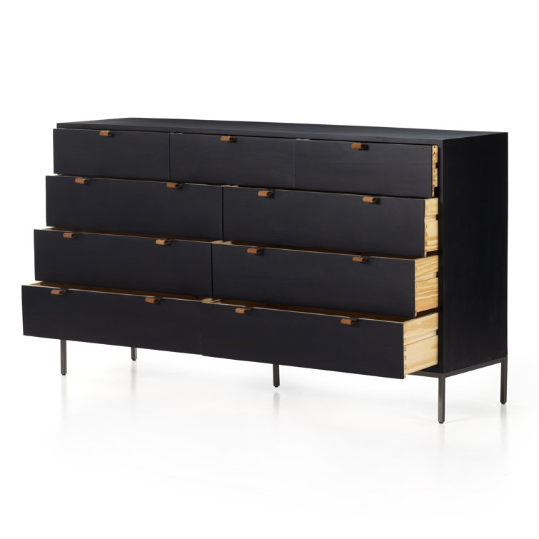 Mid-Century Modern Black Wash Poplar Double Dresser with Dovetail Drawers