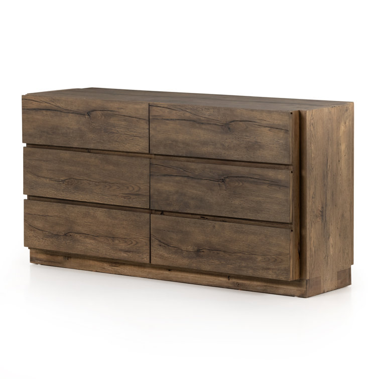 Brown Oak Double Dresser with Dovetail Drawers and Levelers