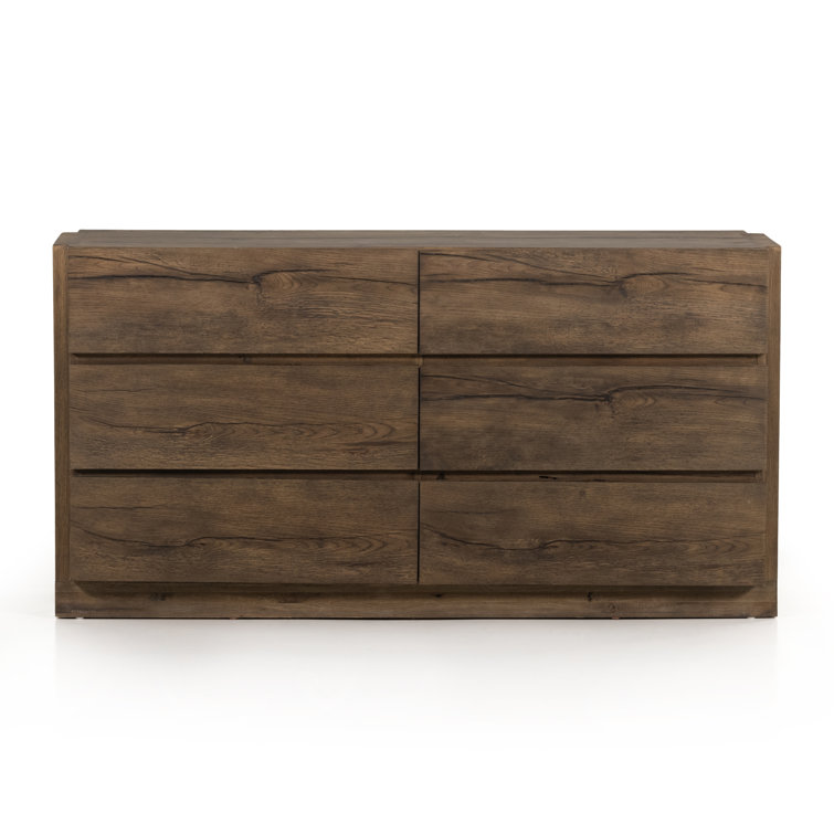 Brown Oak Double Dresser with Dovetail Drawers and Levelers