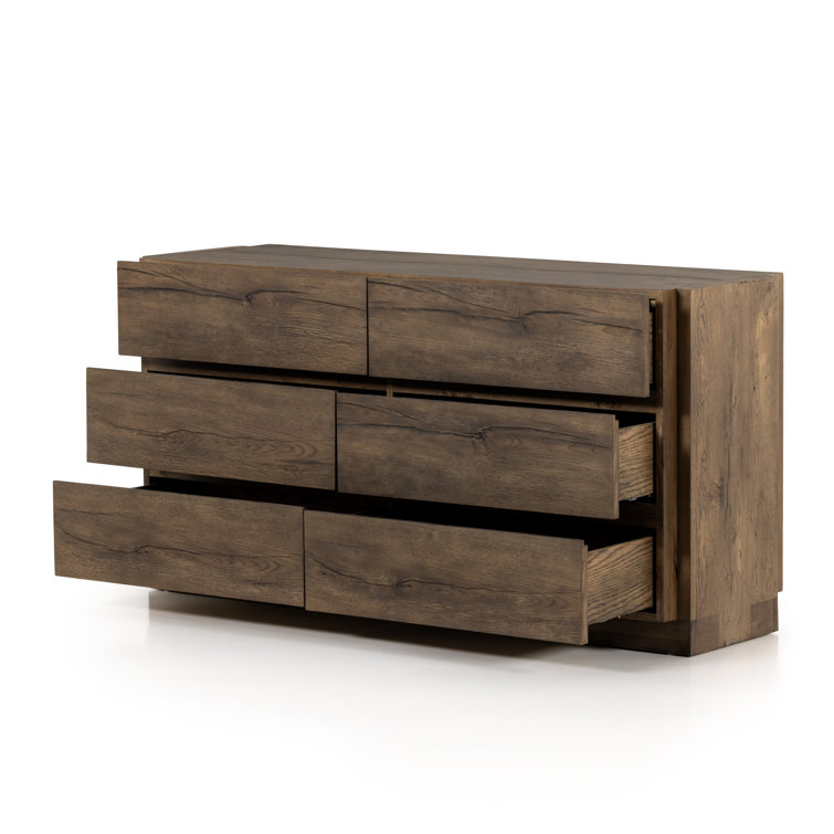 Brown Oak Double Dresser with Dovetail Drawers and Levelers