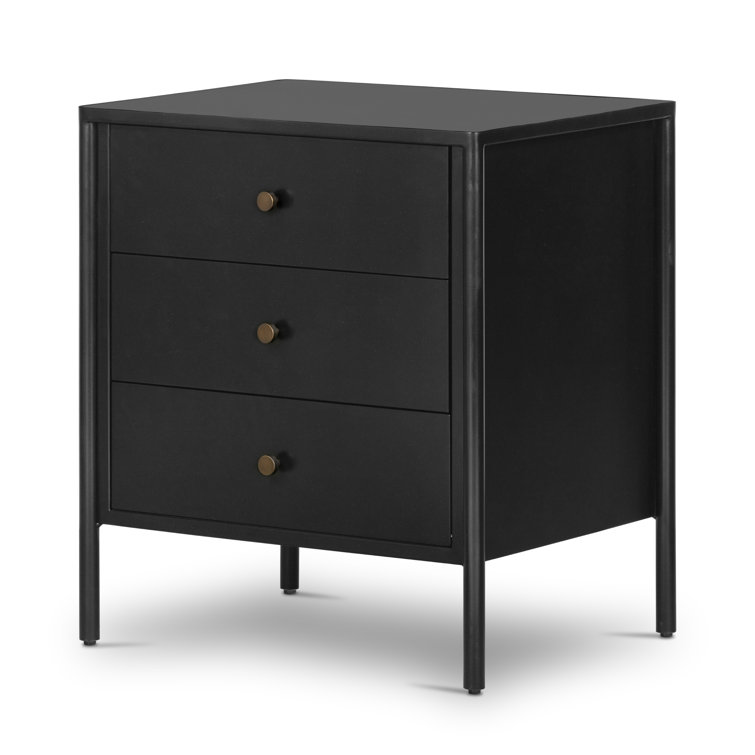Sleek Modern Black Iron 3-Drawer Chest with Cylindrical Legs