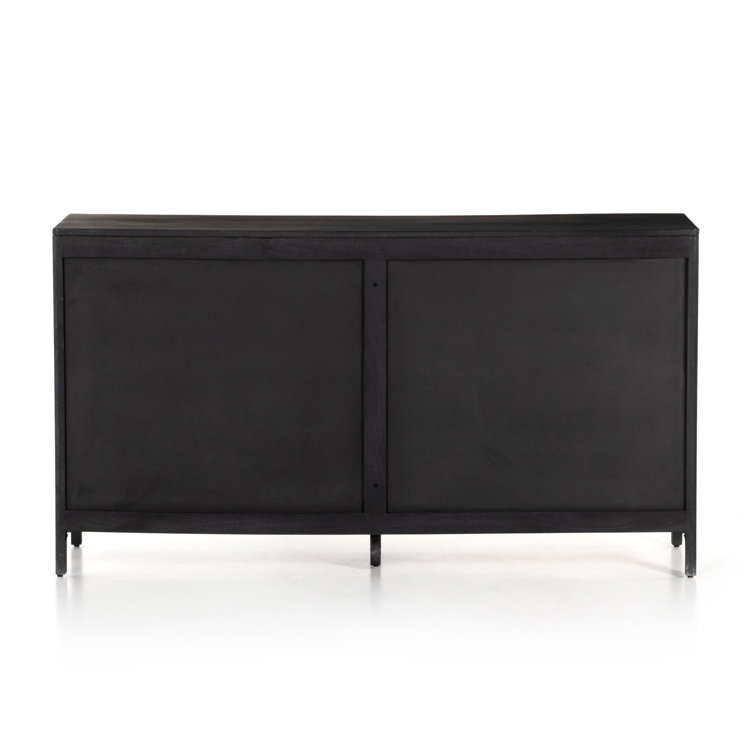 Black Wash Double Mid-Century 6-Drawer Dresser with Cane Detail