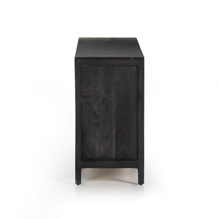 Black Wash Double Mid-Century 6-Drawer Dresser with Cane Detail