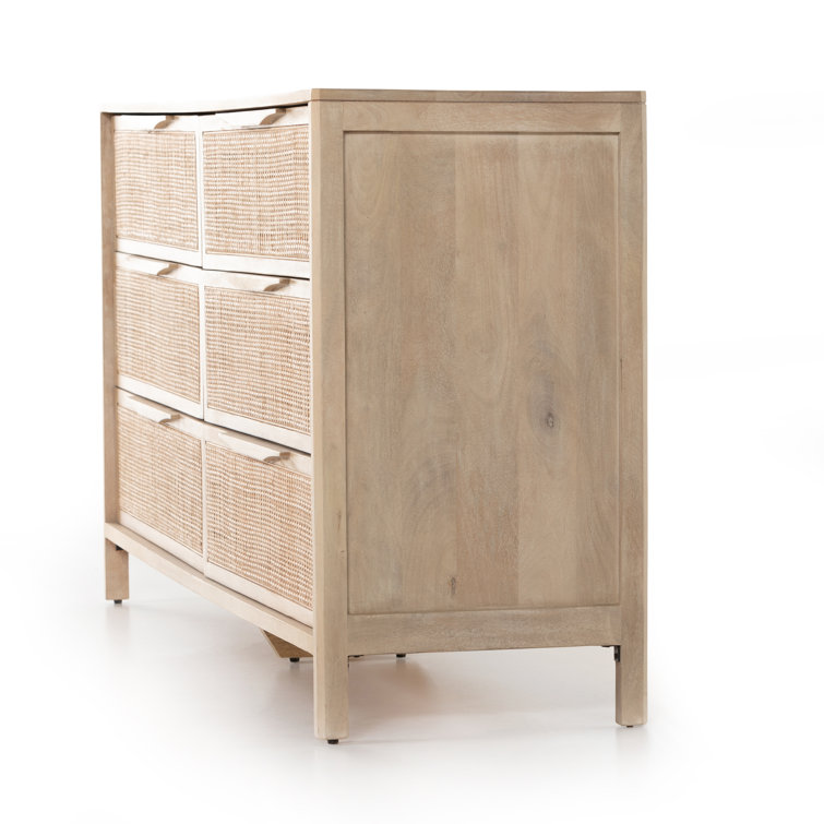 Coastal Charm Double Dresser with Mirror in Natural Mango & Woven Cane