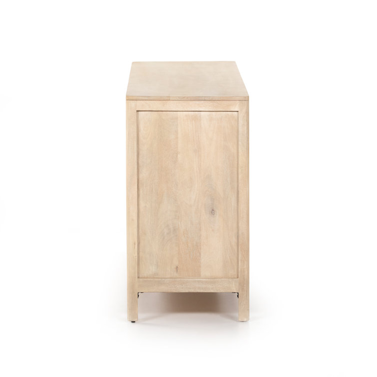 Coastal Charm Double Dresser with Mirror in Natural Mango & Woven Cane