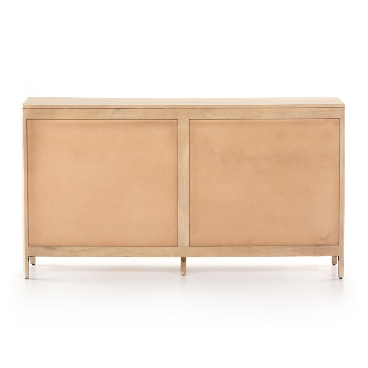 Coastal Charm Double Dresser with Mirror in Natural Mango & Woven Cane