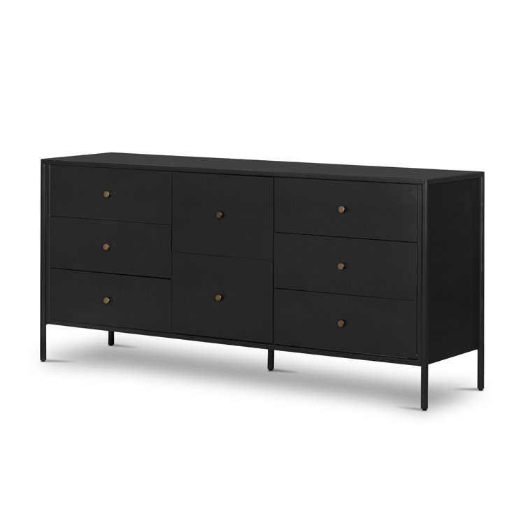 Modern Industrial Black Iron 8-Drawer Double Dresser