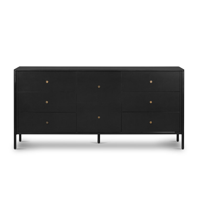 Modern Industrial Black Iron 8-Drawer Double Dresser