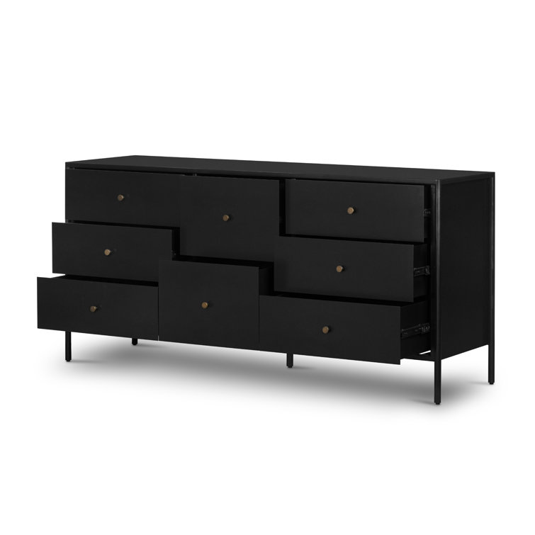 Modern Industrial Black Iron 8-Drawer Double Dresser