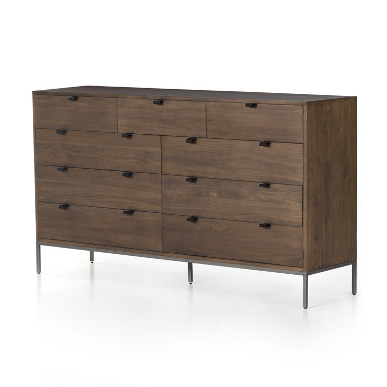 Auburn Poplar 70'' Mid-Century Double Dresser with Leather Pulls