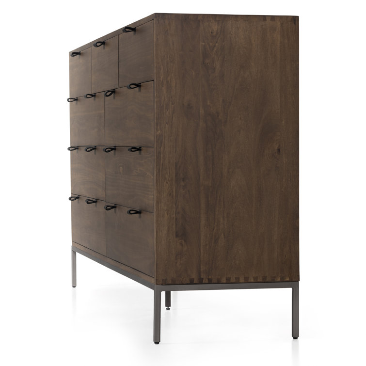 Auburn Poplar 70'' Mid-Century Double Dresser with Leather Pulls