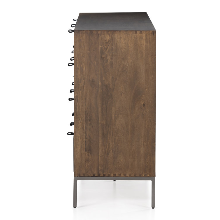 Auburn Poplar 70'' Mid-Century Double Dresser with Leather Pulls