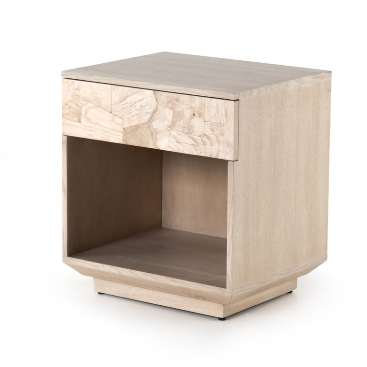 Contemporary Mahogany and Burl Single Drawer Nightstand