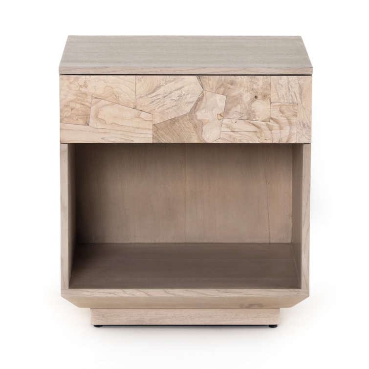 Contemporary Mahogany and Burl Single Drawer Nightstand