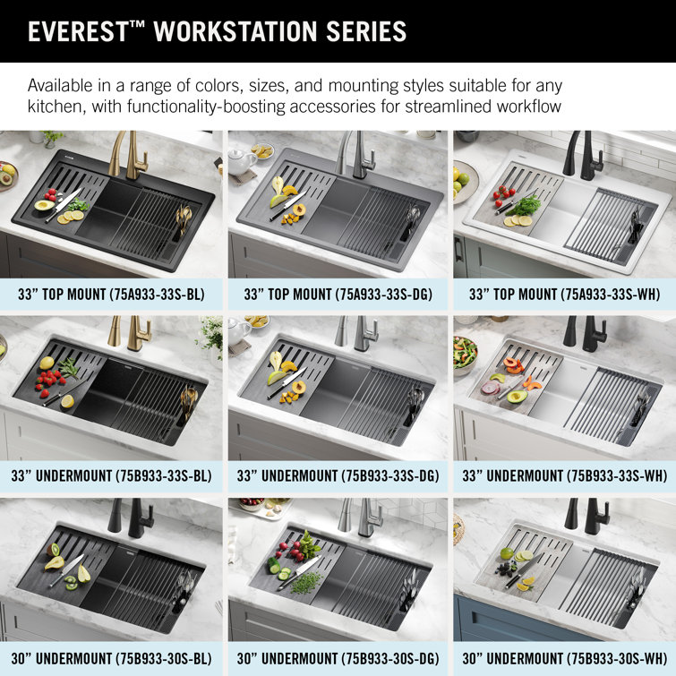 Dark Gray Granite Composite Workstation Kitchen Sink with Workflow Ledge