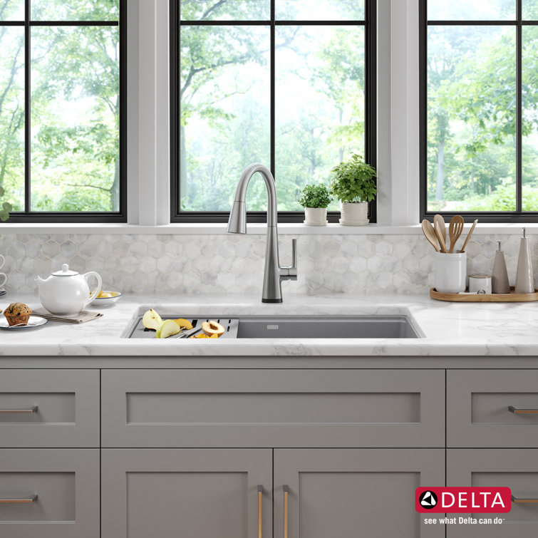 Dark Gray Granite Composite Workstation Kitchen Sink with Workflow Ledge