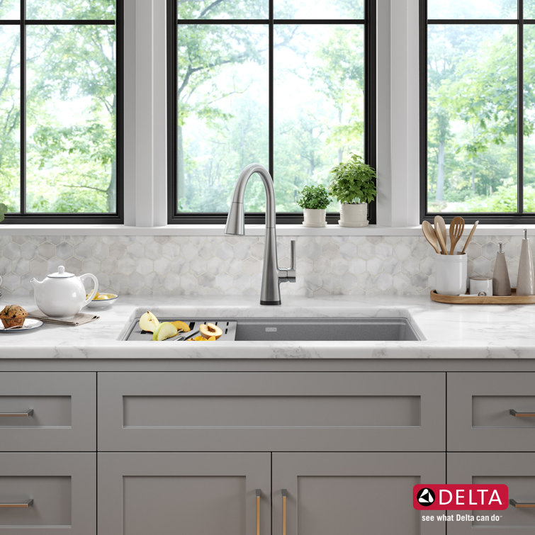 Dark Gray Granite Composite Workstation Kitchen Sink with Workflow Ledge