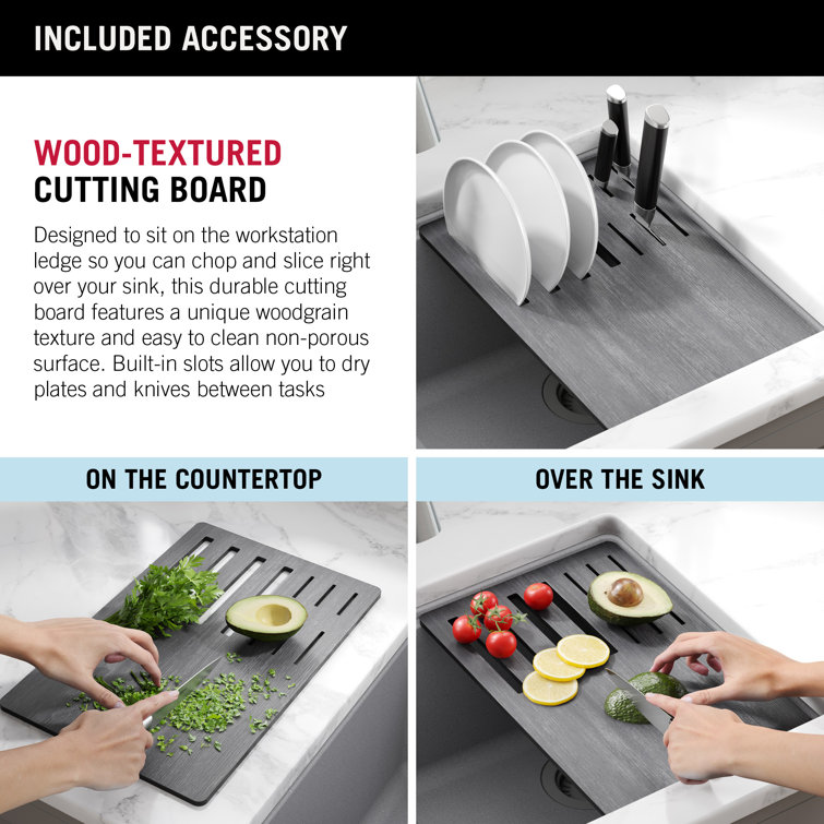 Dark Gray Granite Composite Workstation Kitchen Sink with Workflow Ledge